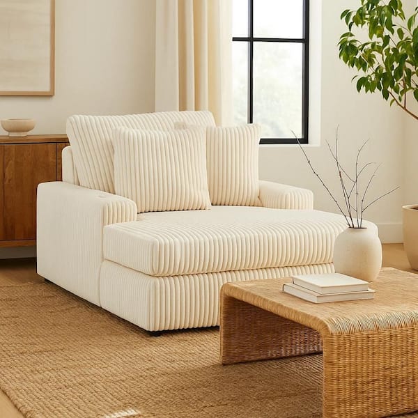 Benjara Lindy Ivory and Black Polyester Blend Square Arm Chaise Lounge ...