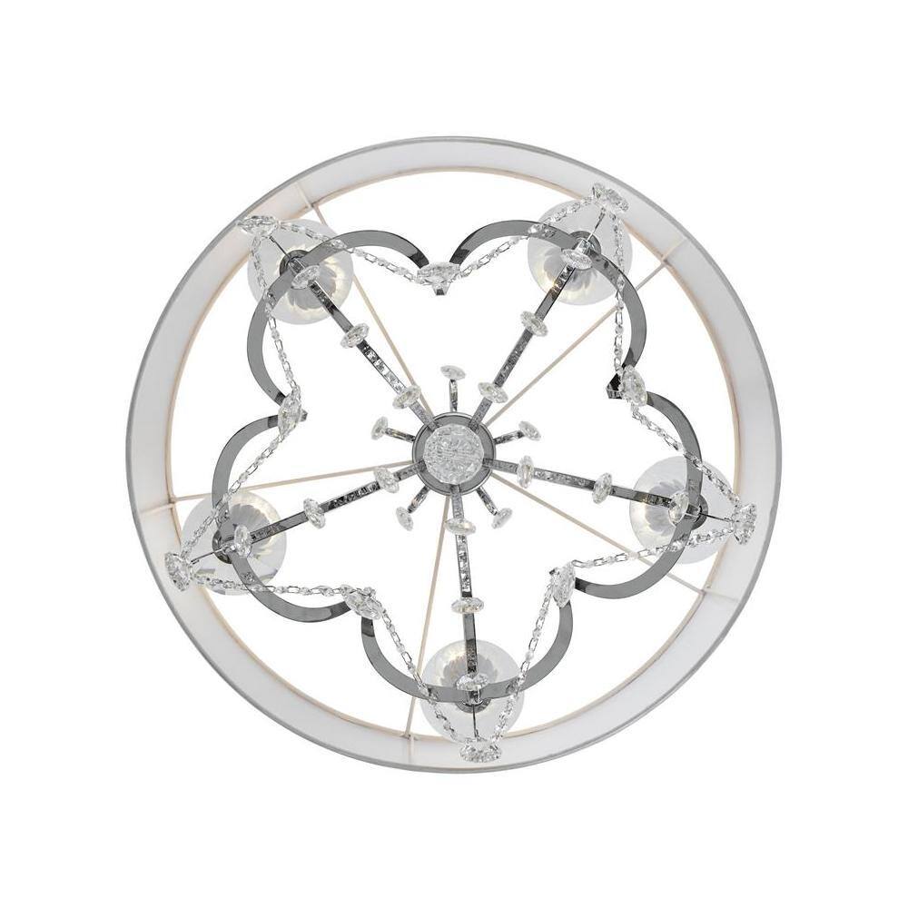 Polished Chrome 5-Light Chandelier with Silk Shade and Crystals