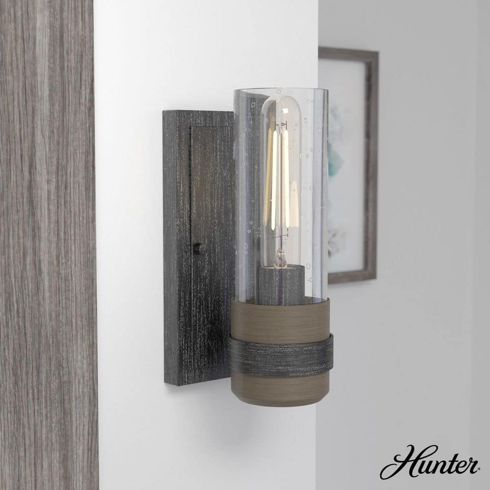 Rustic Iron Cylinder Dimmable Wall Sconce with Glass Shade