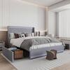 VECELO Bed Frame with RGB LED Lights Gray Metal Frame Full Platform Bed with Storage Drawers, USB Ports & Upholstered Headboard THD-RF17-GRY