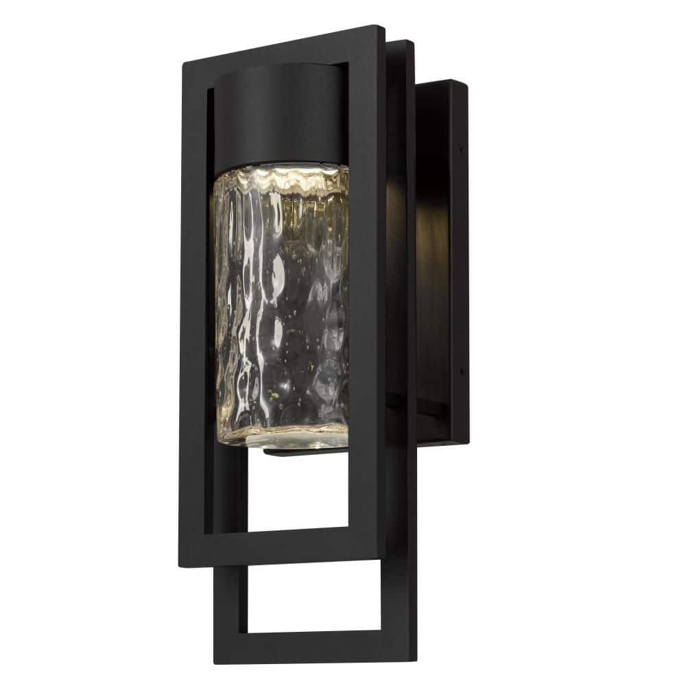 15 in. Black LED Wall Sconce, 1 Light 12W 3 Color Dimmable with Clear Hammered Glass Shade for Garage Porch Workshop price history on PriceWatchPro