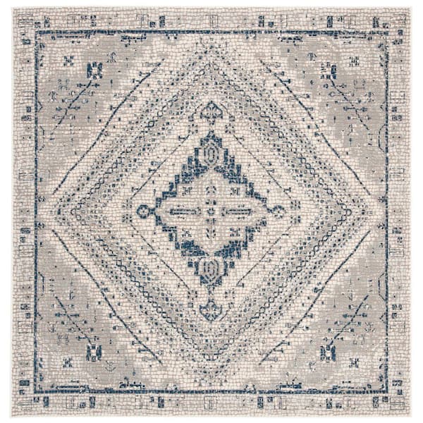 Marseille 7 ft. x 7 ft. Navy/Ivory Geometric Medallion Square Area Rug