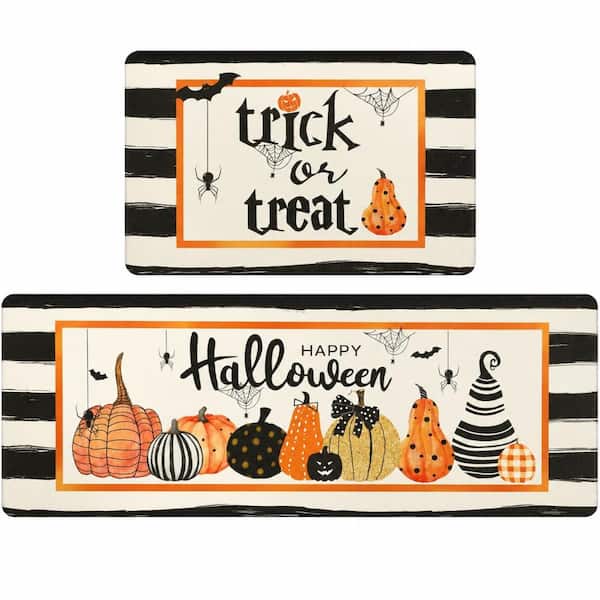 Halloween Pumpkin PVC Kitchen Mat Set of 2 Cushioned Anti Fatigue Runner Rugs for Fall Decor