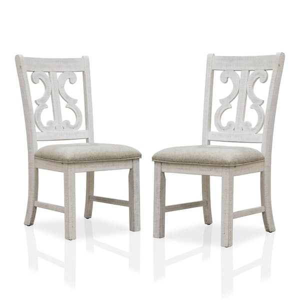 Wicks Farmhouse Distressed White and Gray Padded Dining Chair (Set of 2)