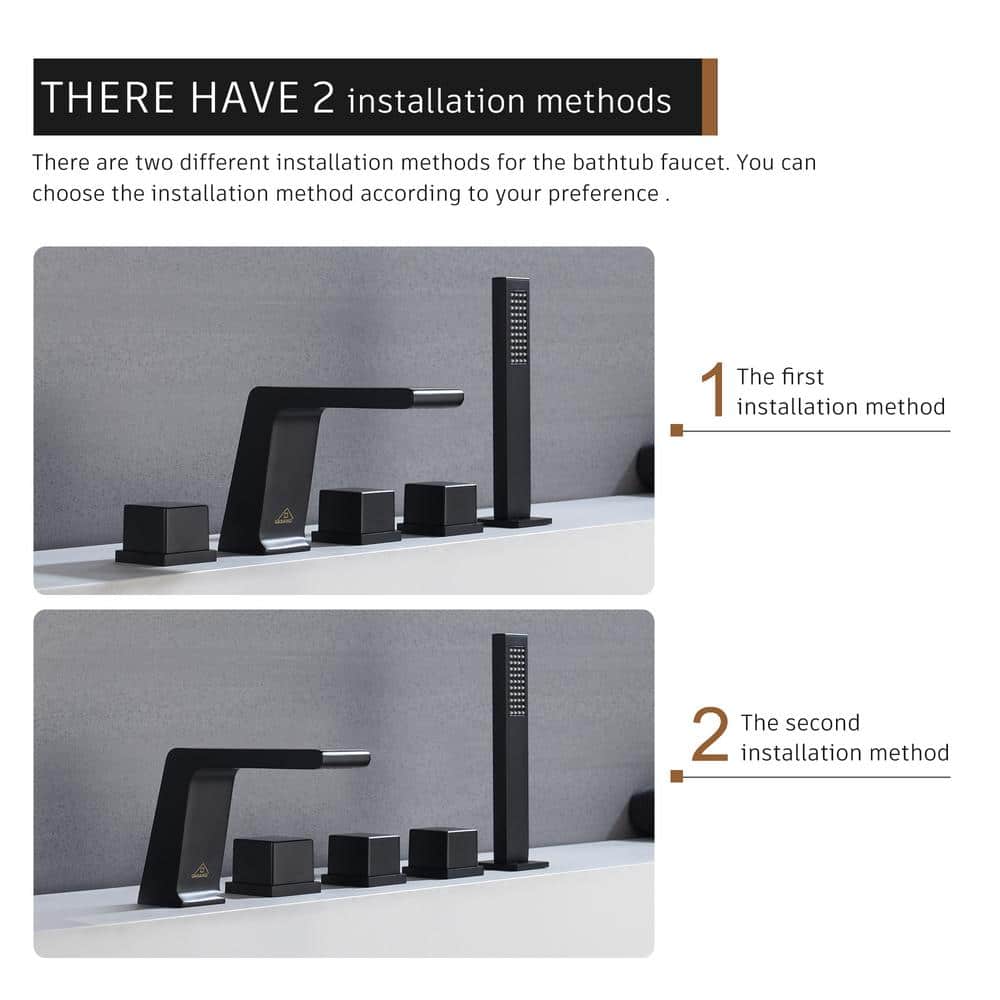 Matte Black Stainless Steel Deck-Mount Roman Bathtub Faucet Set