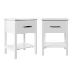 1-Drawer White Wood Set of 2-Craftsman Nightstands with Shelf