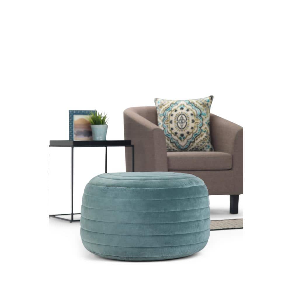Vivienne Turquoise Velvet Round Pouf Ottoman