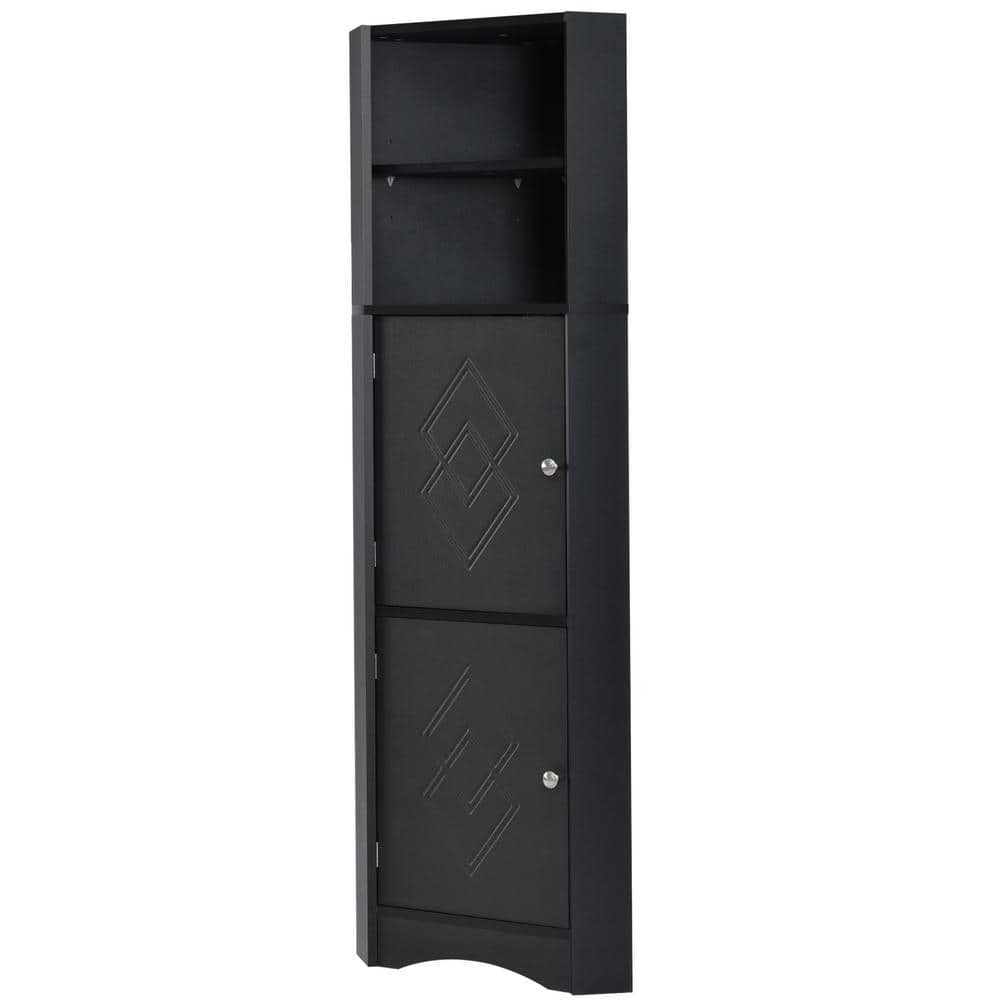 14.96 in. W x 14.96 in. D x 61.02 in. H Black Linen Cabinet with Doors and 