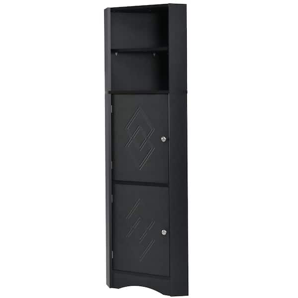 14.96 in. W x 14.96 in. D x 61.02 in. H Black Linen Cabinet with Doors and Adjustable Shelves