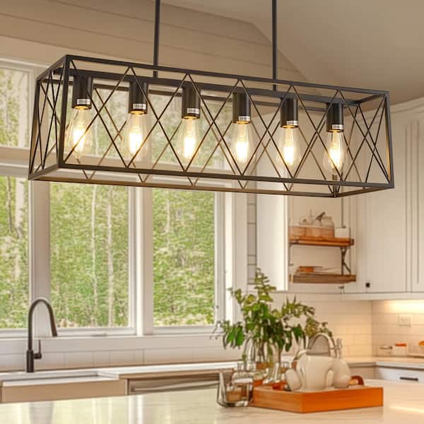 YANSUN 6-Light Modern Rectangle Chandelier for Dining Room - Large