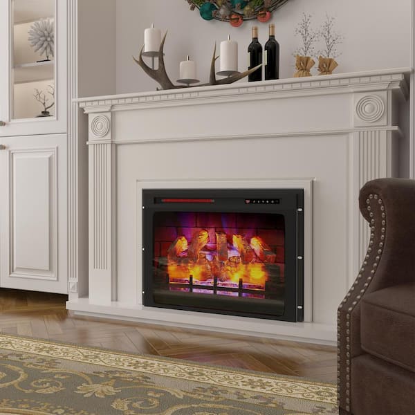 Boyel Living 29.3 in. Wall Mounted Recessed Electric Fireplace in Black with Multi-Color Flame