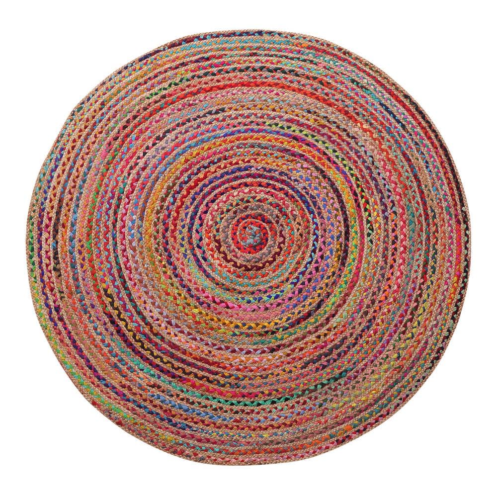 Bokaap Multicolor 3 ft. Round Bohemian Hand-Braided Cotton/Jute Area Rug