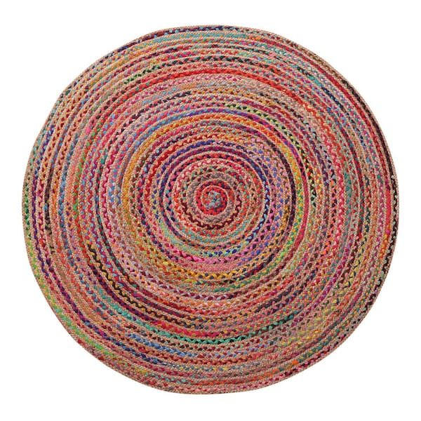 Bokaap Multicolor 3 ft. Round Bohemian Hand-Braided Cotton/Jute Area Rug