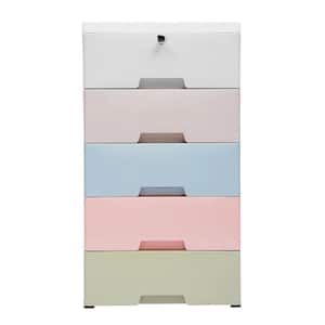33.07 in. x 17.72 in. 5-Color Plastic Bedroom Storage Cabinet with 5 Drawers and Wheels