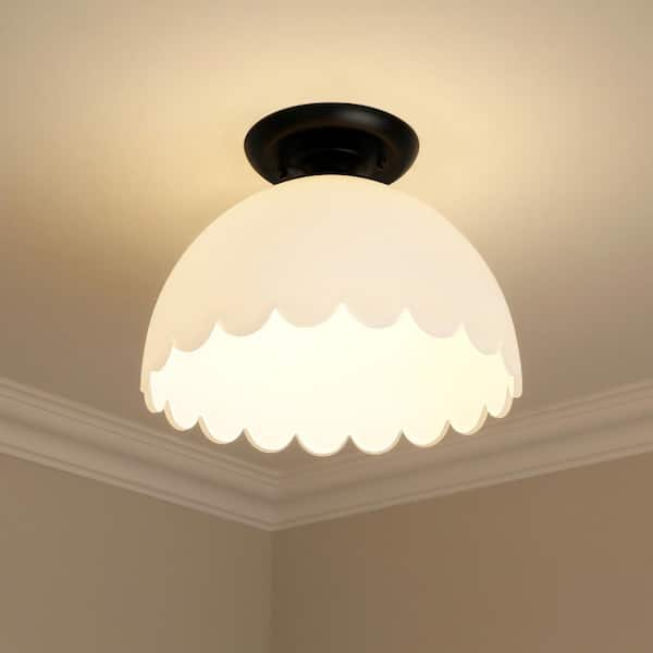Golden Lighting - Dorinda 12.25 in. 1-Light Matte Black and Opal Semi-Flush Mount