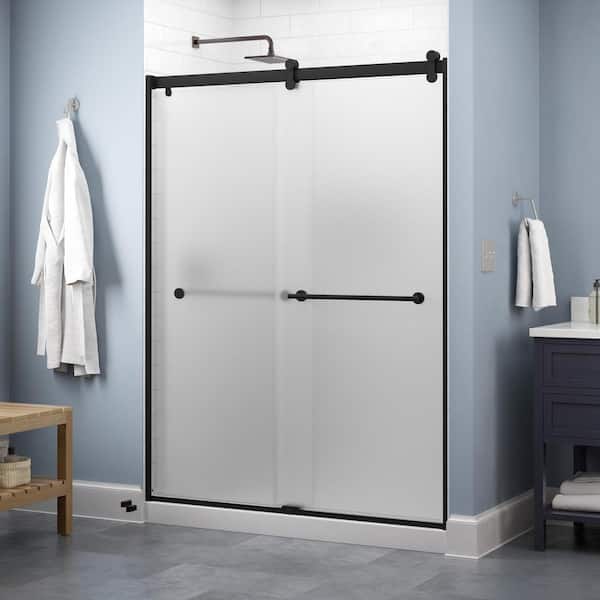 Delta Contemporary 60 in. x 71 in. Frameless Sliding Shower Door in Matte Black with 1/4 in. Tempered Frosted Glass