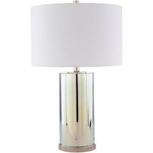 Arla 24 in. Silver Indoor Table Lamp with White Drum Shaped Shade