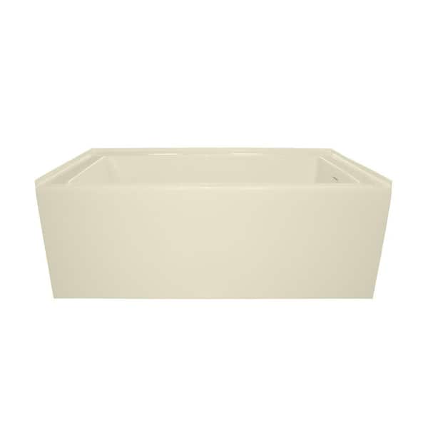 Hydro Systems Sydney 60 in. Acrylic Right Drain Rectangle Alcove Soaking Bathtub in Biscuit with Matching Linear Integral Overflow