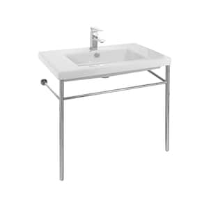 Cangas Ceramic Console Bathroom Sink with Chrome Stand