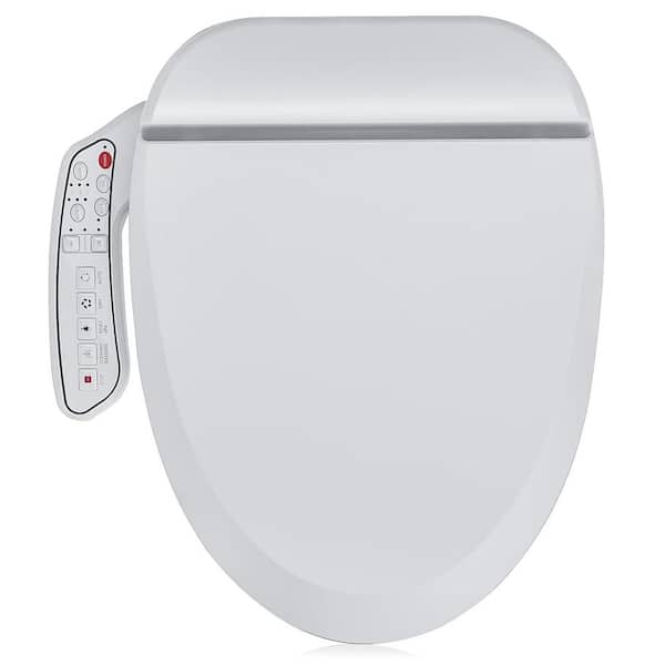 Electric Plug-in Smart Bidet Seat for Elongated Toilet with 3 Temperature Settings, LED Light, White