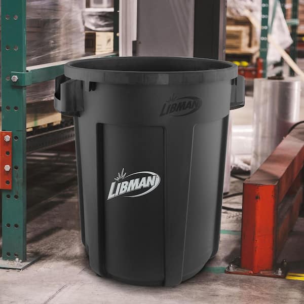 Libman High Power Heavy-Duty 32 Gal. Black Round Vented Trash Can