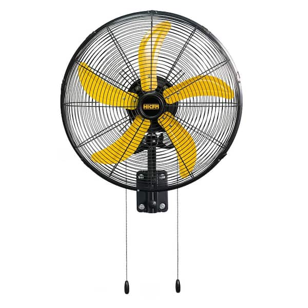 20 in. 3-Speed Oscillating Wall Fan, 4800 CFM High Velocity Industrial Mounted Wall Fans in Yellow, UL Certified
