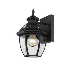 1-Light Black Outdoor Wall Sconce with Clear Beveled Glass Shade