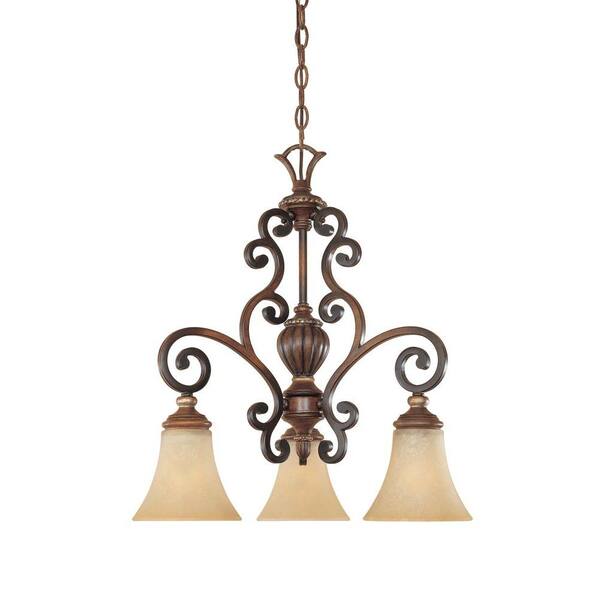 Designers Fountain Montreaux 3-Light Burnished Walnut Downlight Chandelier with Navajo Dust Glass Shades