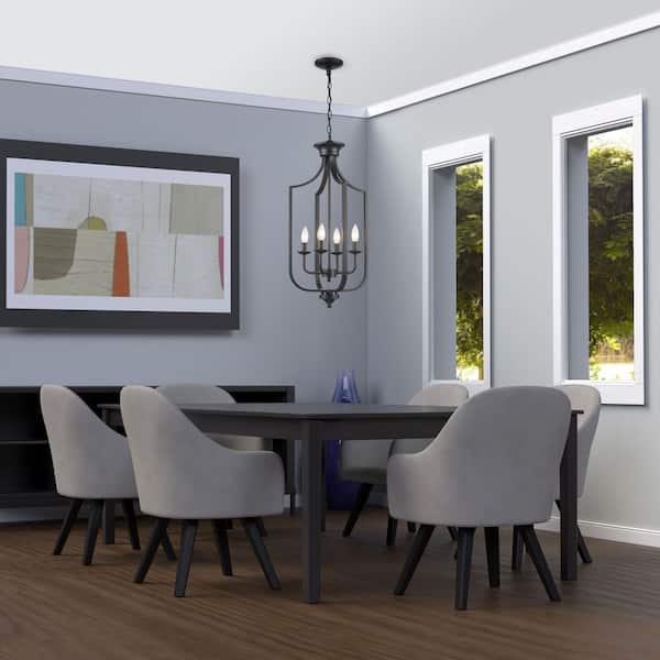 Hillcrest 16 in. 4-Light Matte Black Pendant Light Fixture with Metal Shade