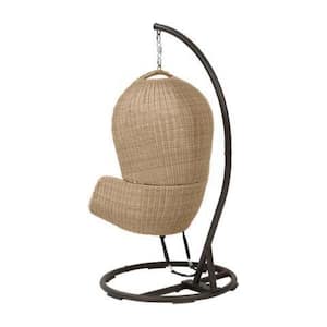 Melrose Park Brown Closed Wicker Outdoor Patio Egg Swing Close with CushionGuard Almond Biscotti Cushions