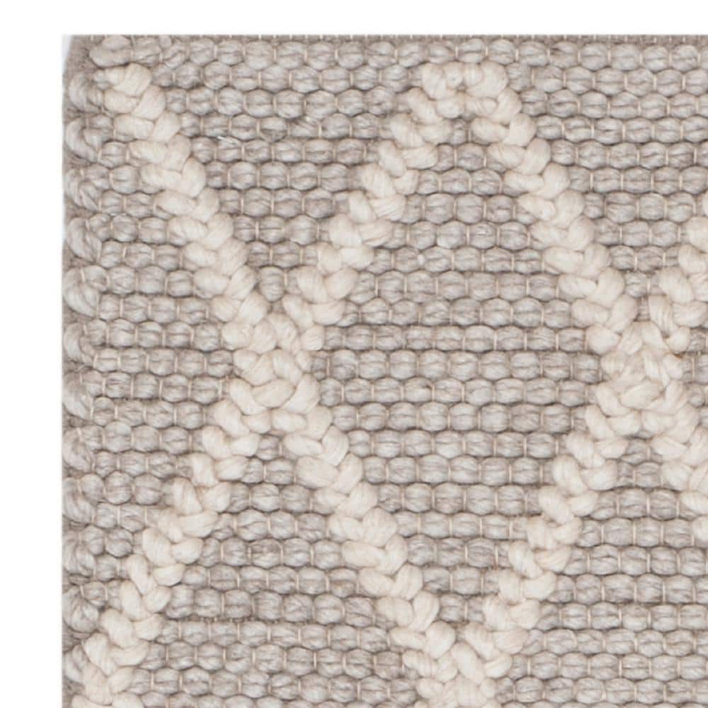Grey and Off-White Hand-Tufted Wool and Silk Runner Rug