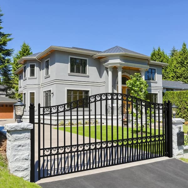 Paris Style 14 ft. x 6 ft. Black Steel Metal Single Swing Driveway Fence Gate