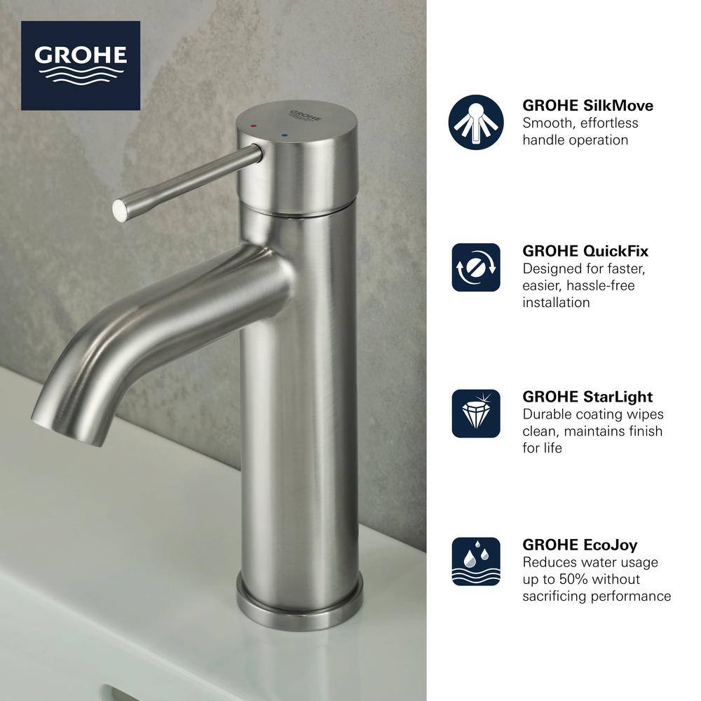 Essence Modern Single-Hole Brass Bathroom Faucet in Brushed Grey