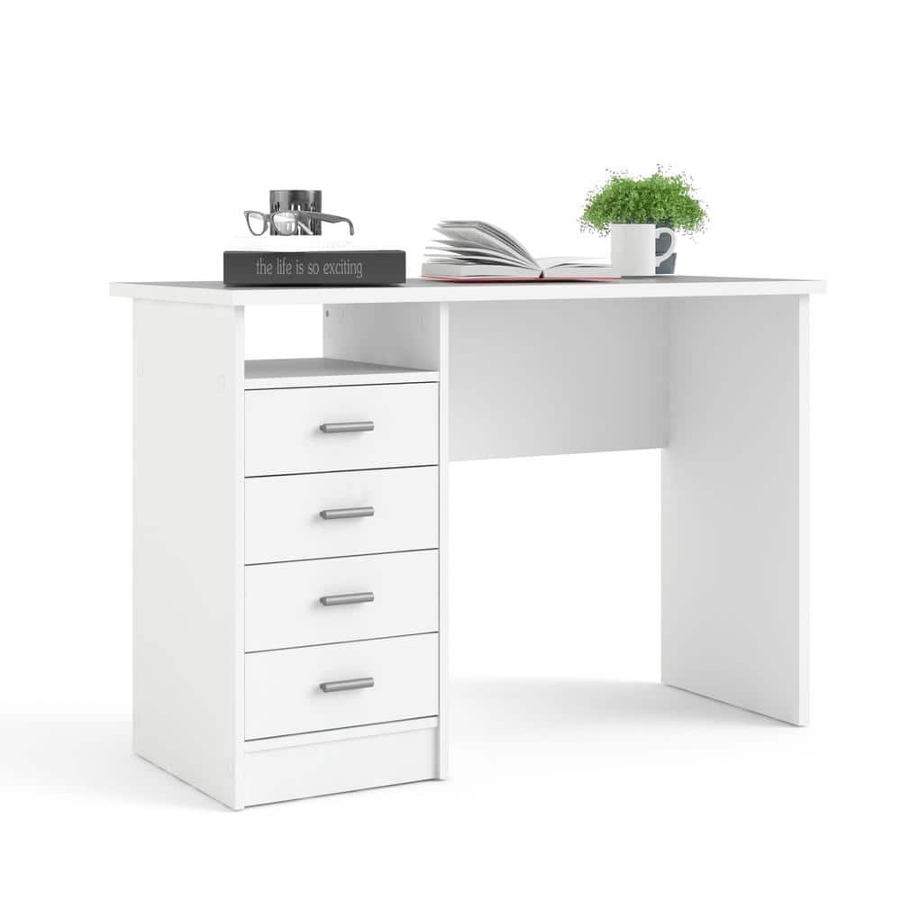 White Adjustable Height Wood Desk with 4 Drawers