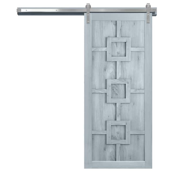VeryCustom 30 in. x 84 in. The Mod Squad Beach House Wood Sliding Barn Door with Hardware Kit in Stainless Steel