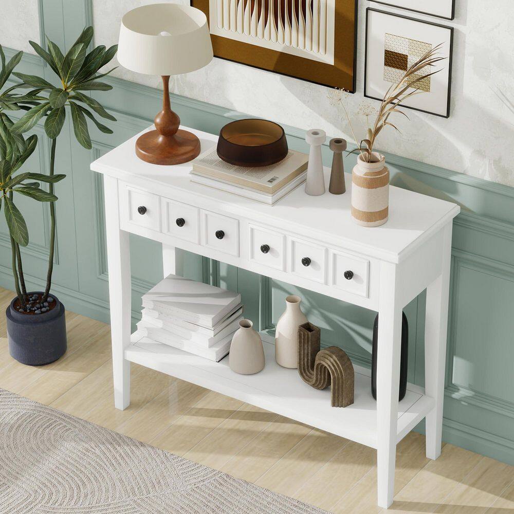38.2 in. White Rectangle Wood Console Table Entryway Table