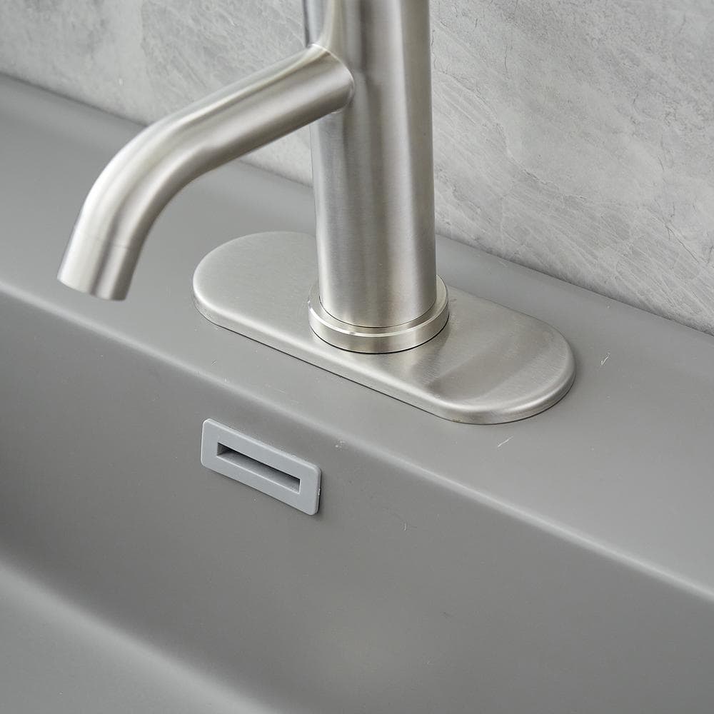 Brushed Nickel Single-Handle Bathroom Faucet with Deck Plate