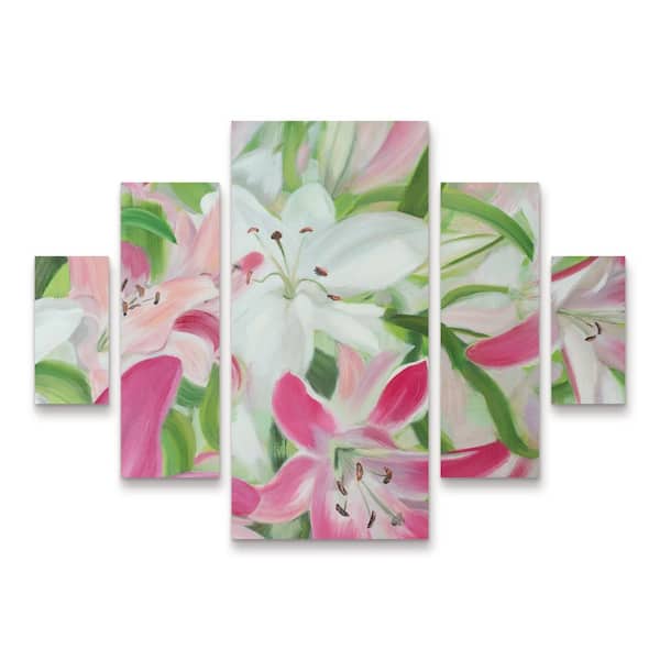 Trademark Fine Art Sandra Lafrate Pink and White Lilies II 5-Piece Panel Set Unframed Photography Wall Art 34 in. x 44 in.