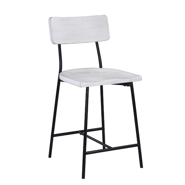 Unbranded Bari 24.25 in. White Slat Back Black Metal Frame Counter Stool with Solid Wood Scooped Seat