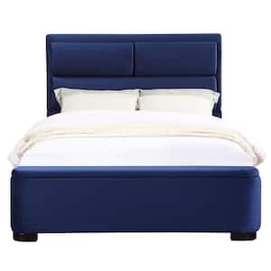 Claredon Blue Navy Wood Frame Twin Panel Bed With Storage