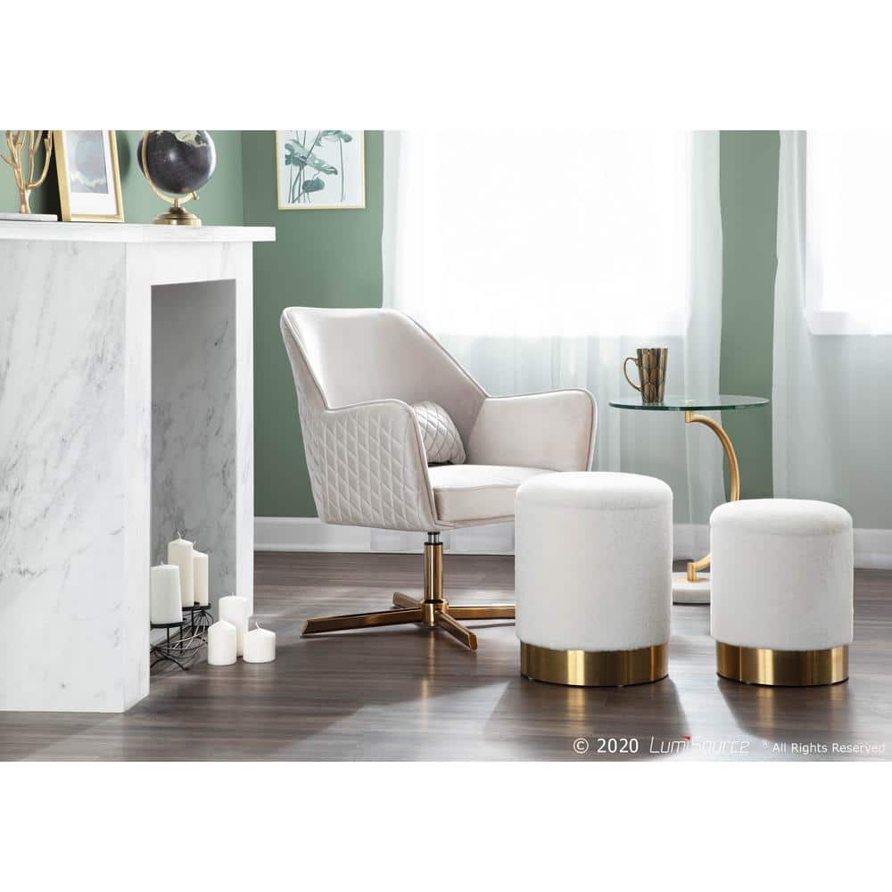 Marla White Velvet and Gold Nesting Ottomans Set of 2