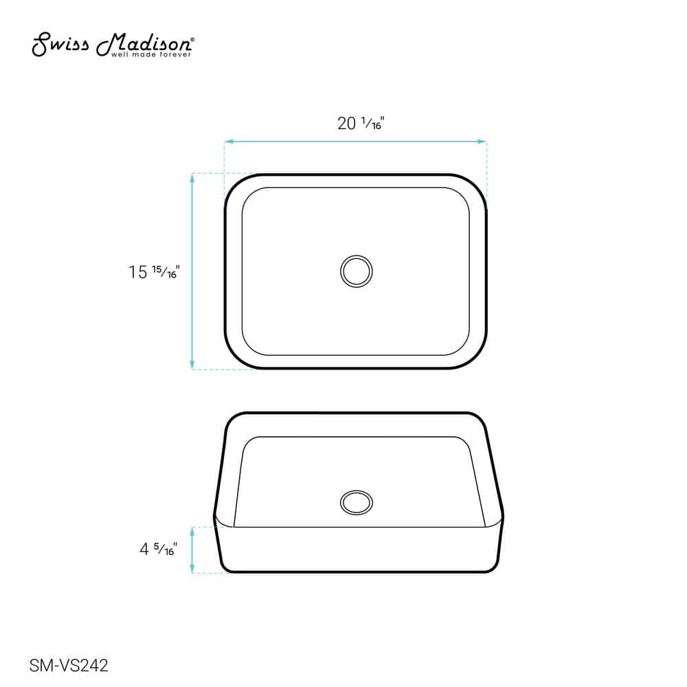 White Ceramic Above-Counter Rectangular Vessel Sink