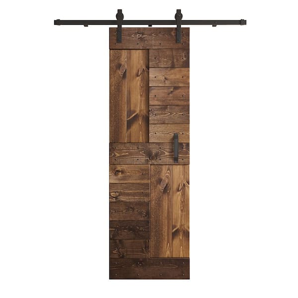 COAST SEQUOIA INC S Series 24 in. x 84 in. Dark Walnut DIY Knotty Wood Sliding Barn Door with Hardware Kit