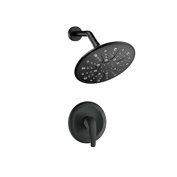 UKISHIRO Single Handle 1-Spray Round High Pressure Shower Faucet in Matte Black (Valve Included)