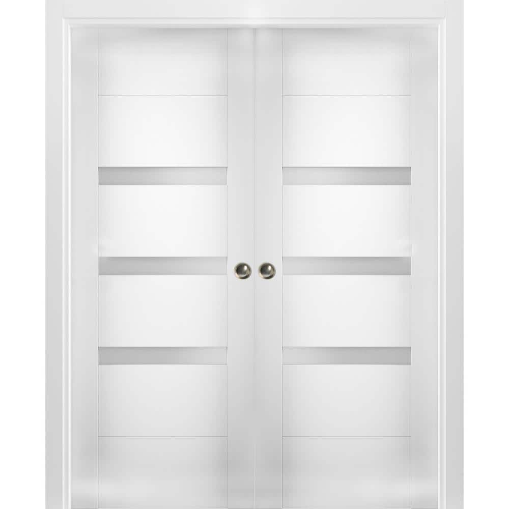 Assemble Required 84 in. x 84 in. Single Panel White Wood Solid MDF Double Sliding Doors with Double Pocket Hardware price history on PriceWatchPro