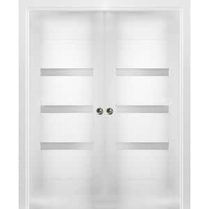 60 in. x 80 in. Single Panel White Solid MDF Double Sliding Doors with Double Pocket Hardware