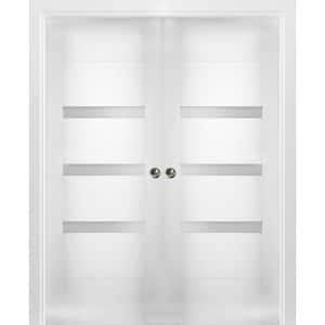 60 in. x 84 in. Single Panel White Solid MDF Double Sliding Doors with Double Pocket Hardware