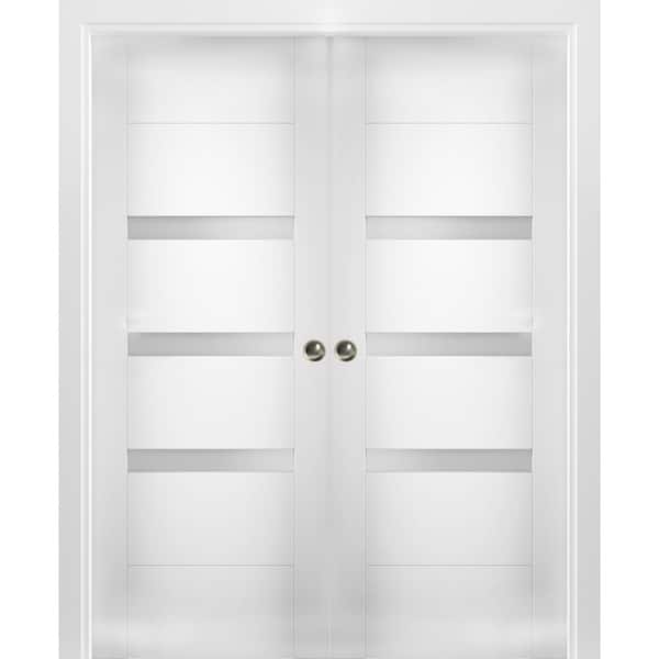 VDOMDOORS 64 in. x 80 in. Single Panel White Solid MDF Double Sliding ...
