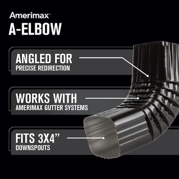 3 in. x 4 in. Black Aluminum Downspout A-Elbow