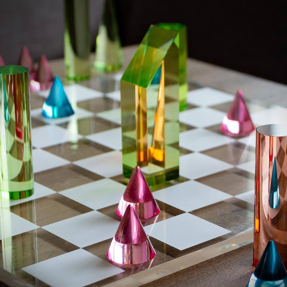Modern Acrylic Chess Set with Colorful Game Pieces